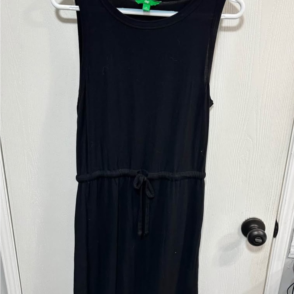 Black Sleeveless Dress with Waist Tie
